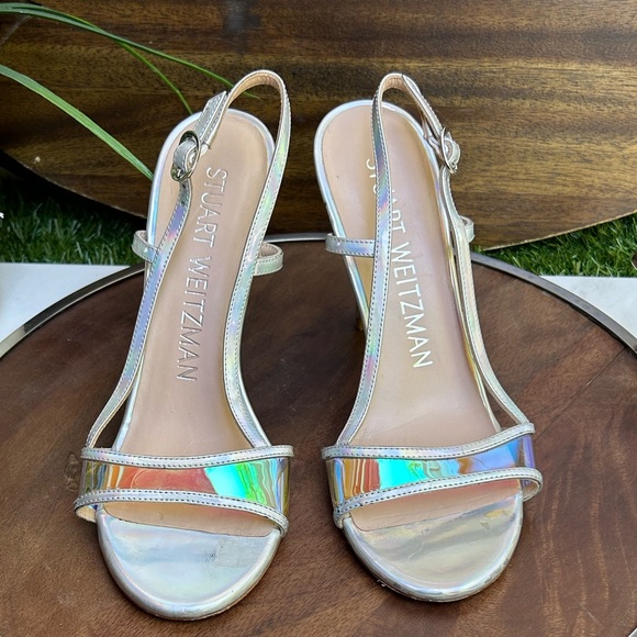 Stuart Weitzman Womens Mondrian 100 Sandal Silver/ Aurora size US 7 - Picture 11 of 14